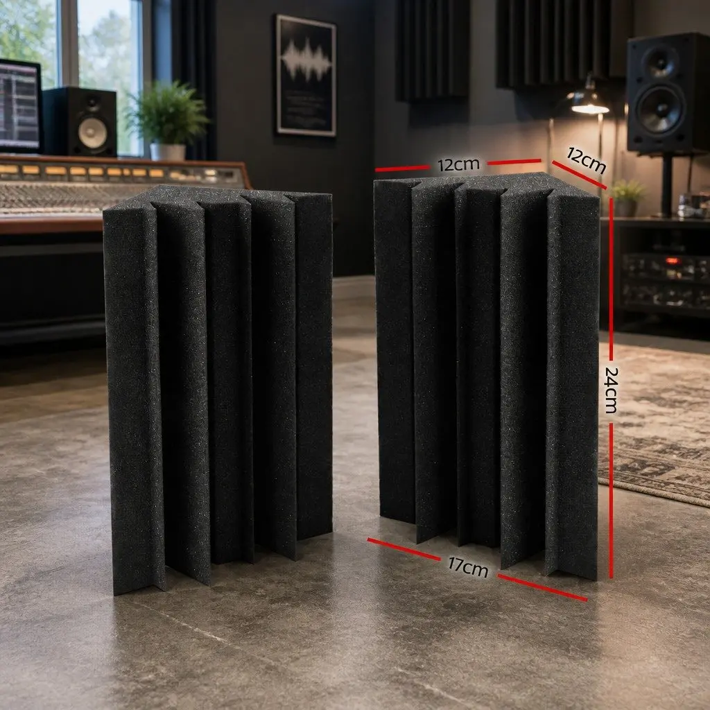 Acoustic Foam Black Corner Bass Trap High Density Soundproofing Tiles 12cm x 17cm x 24cm 60 Pieces