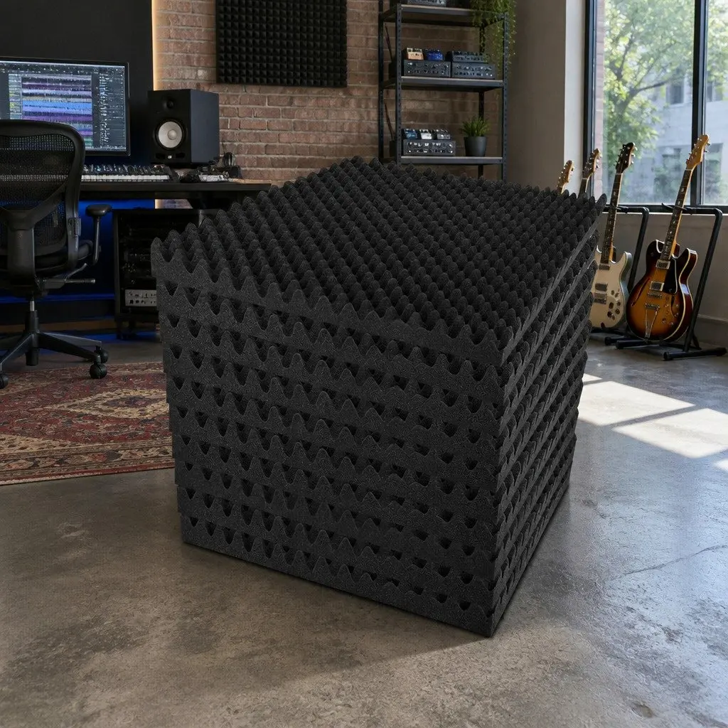 Acoustic Foam Eggshell 60pcs 50x50x5cm Sound Absorption Proofing Panels Black