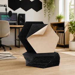 Acoustic Foam Soundproofing Tiles 12pcs Hexagonal Panel Black Noise Absorption
