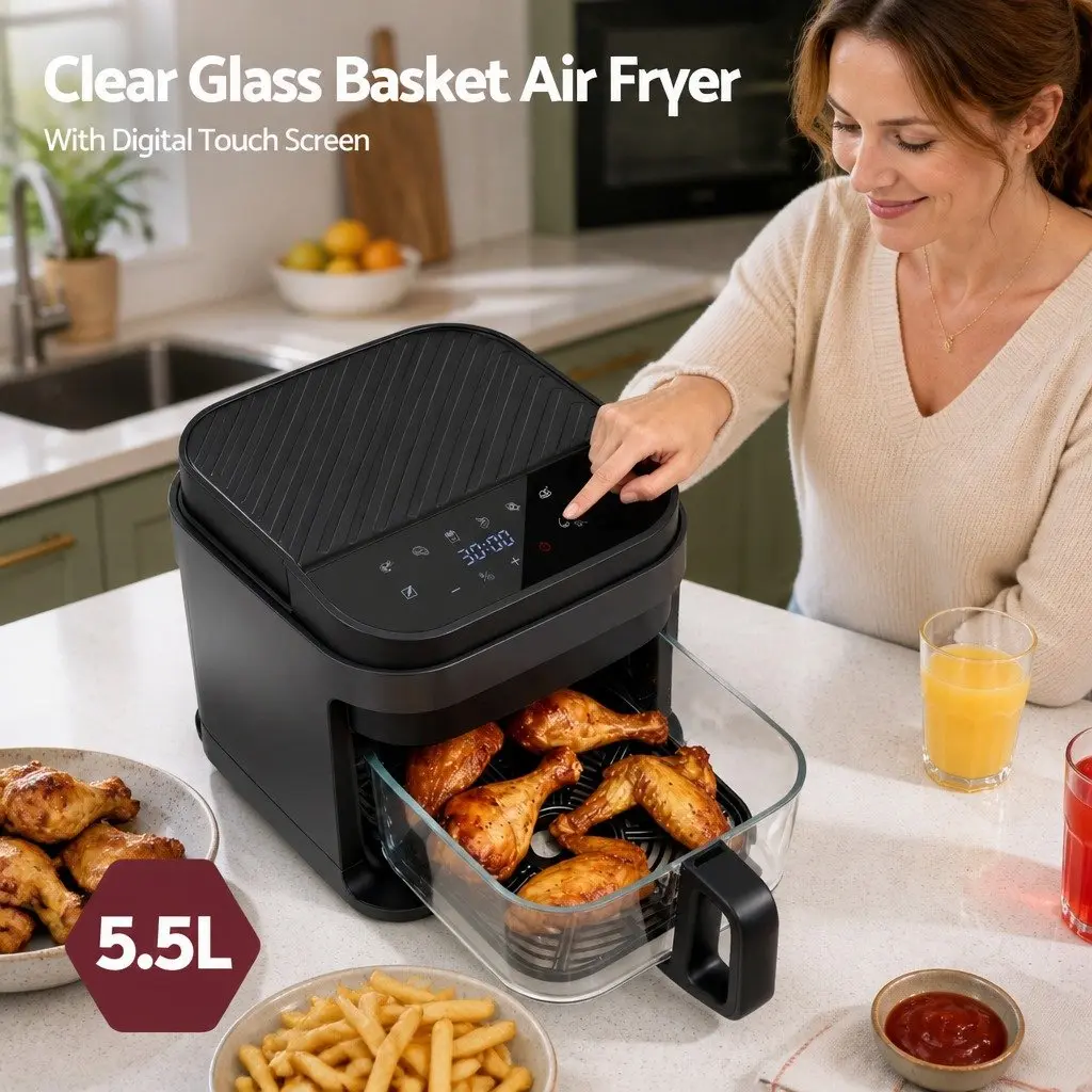 Air Fryer 5.5L Touch Control Electric Cooker Black