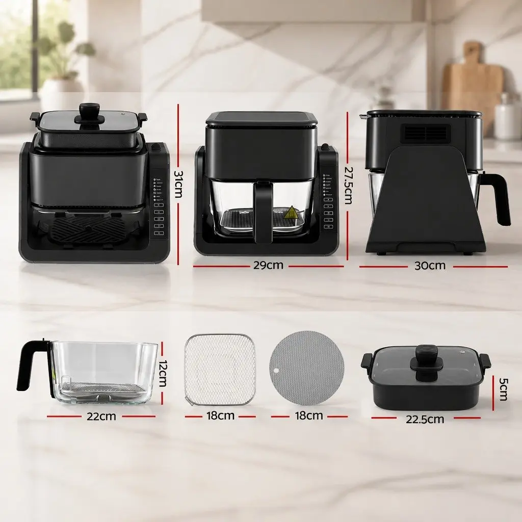 Air Fryer Dual Zone Electric Cooker Stainless Steel 4L Black