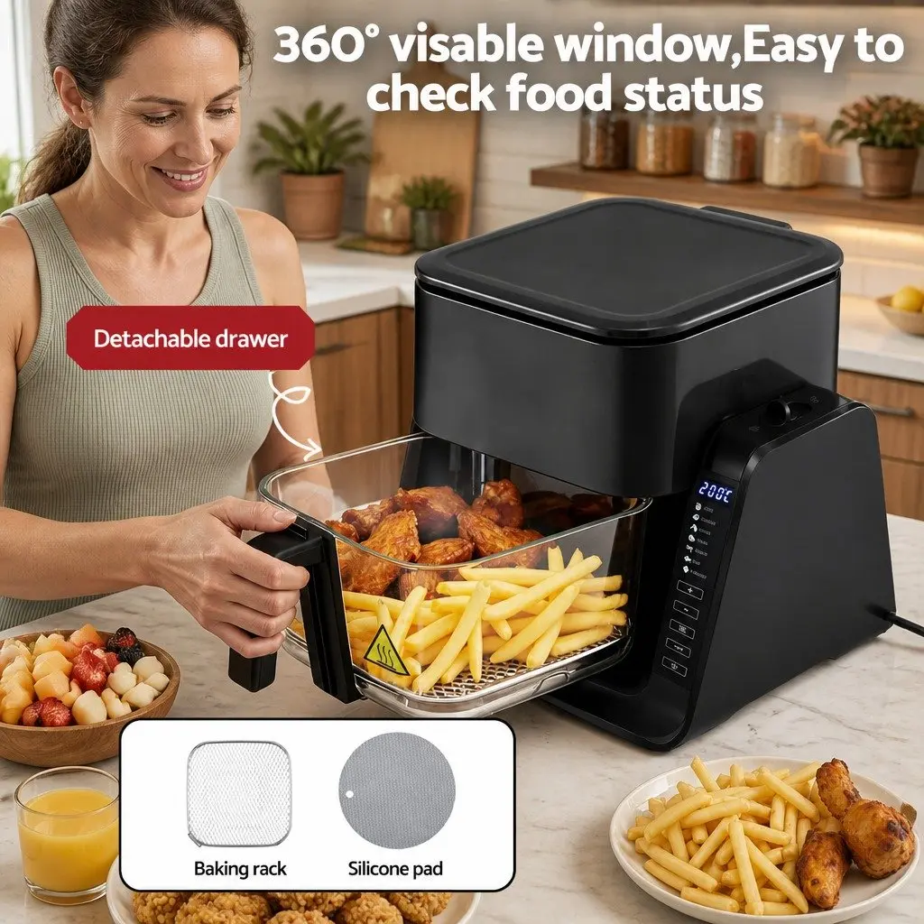 Air Fryer Dual Zone Electric Cooker Stainless Steel 4L Black
