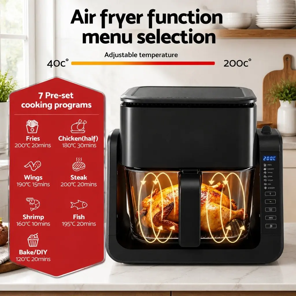 Air Fryer Dual Zone Electric Cooker Stainless Steel 4L Black
