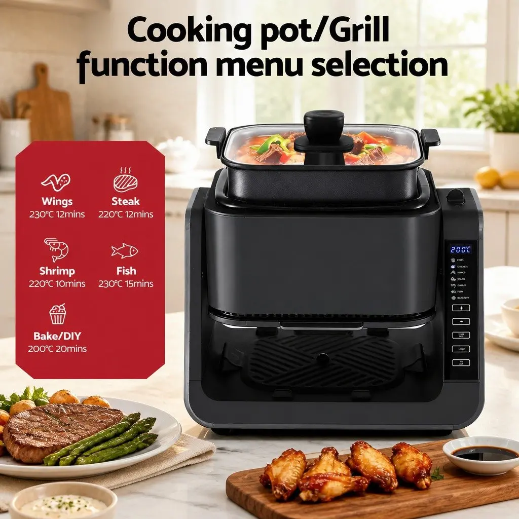 Air Fryer Dual Zone Electric Cooker Stainless Steel 4L Black