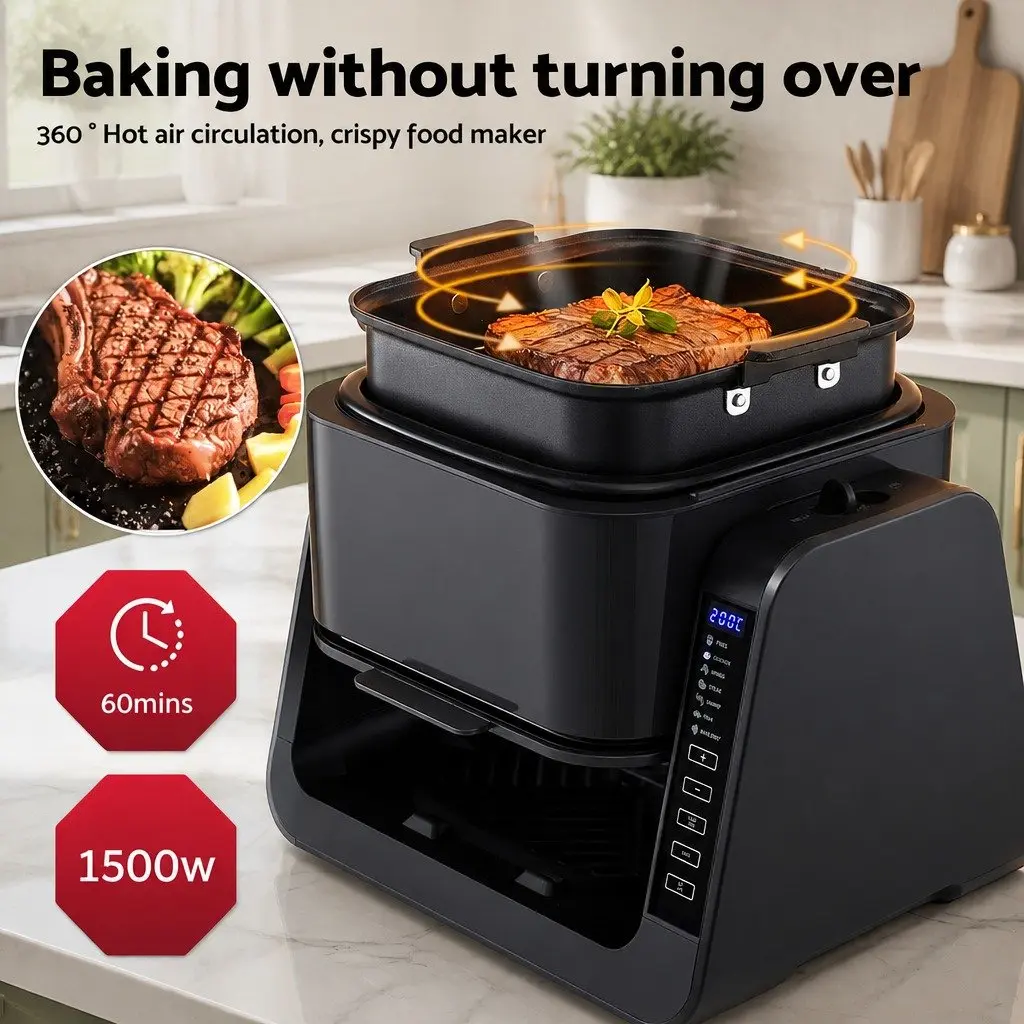 Air Fryer Dual Zone Electric Cooker Stainless Steel 4L Black