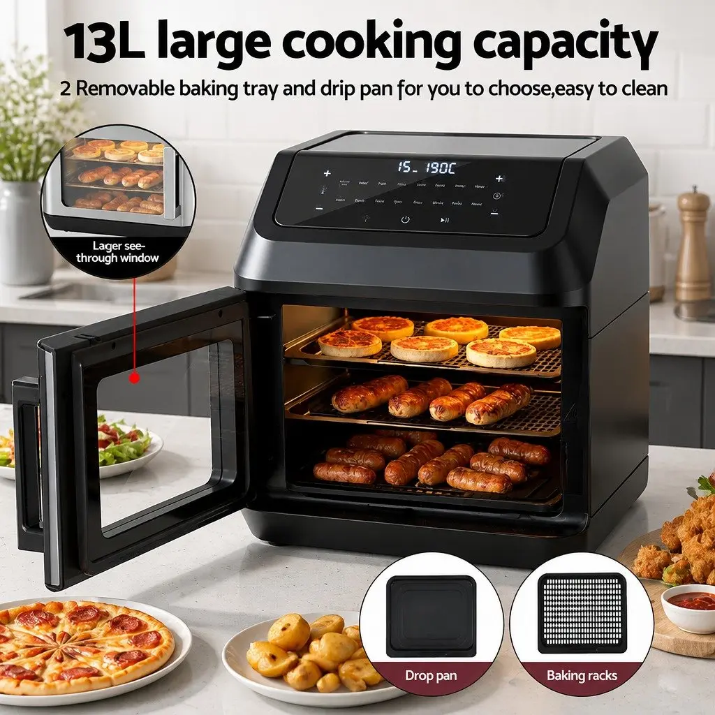 Air Fryer 13L LCD Digital Oven Touch Control 17 Pre-set Programs Hot Air