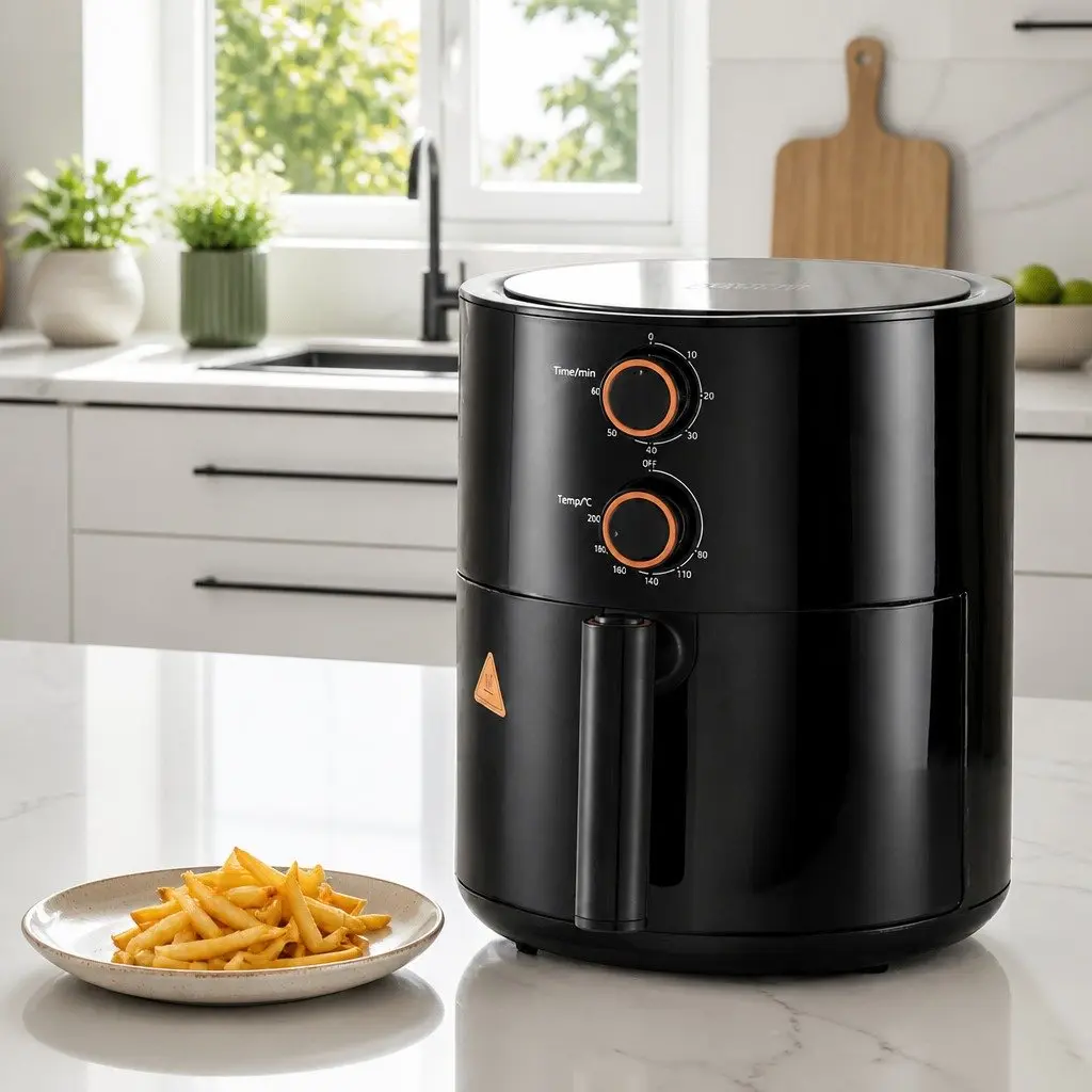 Air Fryer Rotary Knob Control 4L Capacity Black 1500W Kitchen Cooking Appliance
