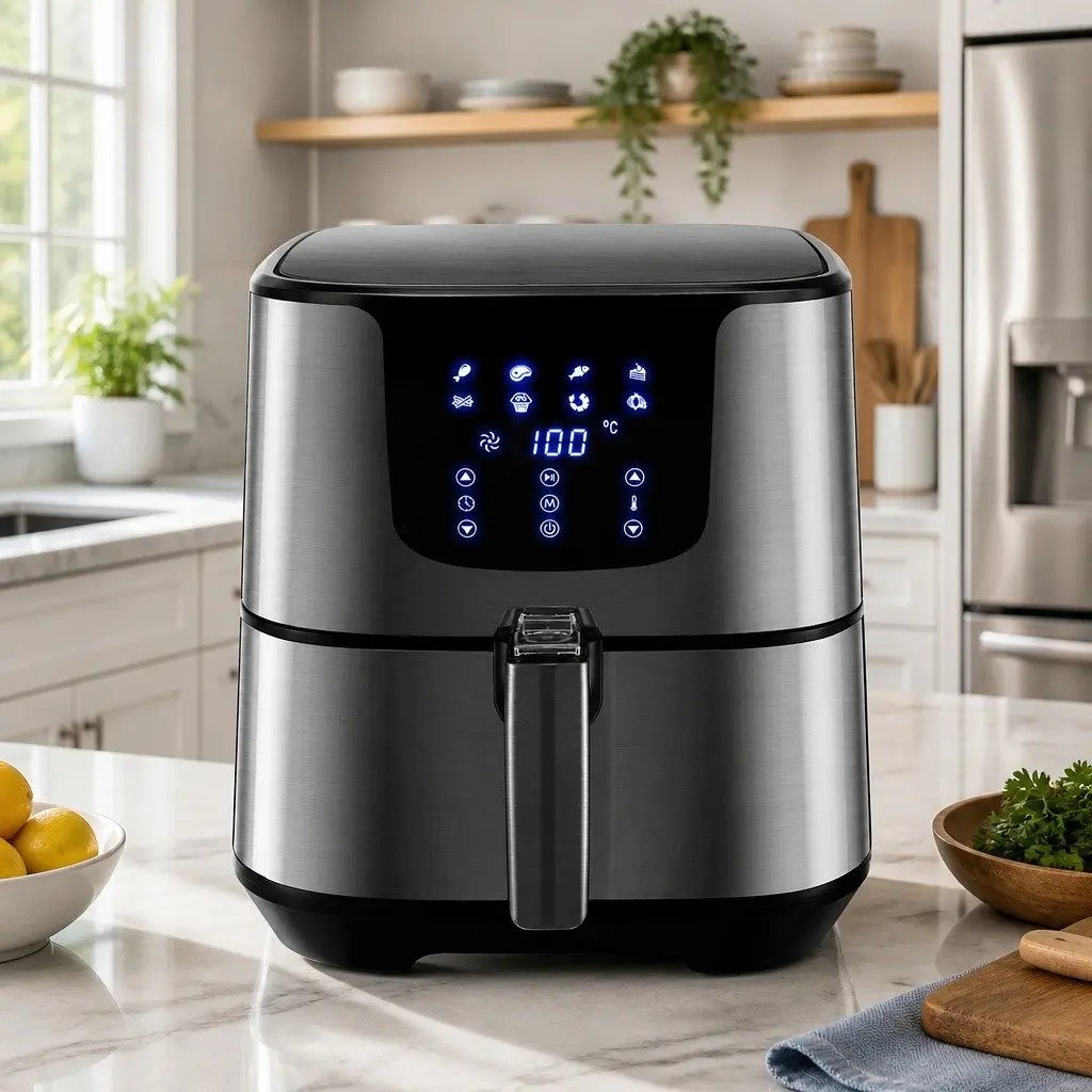 Air Fryer 7L Stainless Steel LCD Touch Control Black Kitchen Cooking