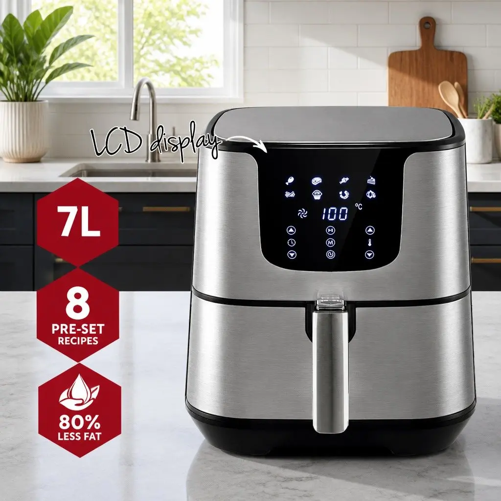 Air Fryer 7L LCD Touch Control Black Stainless Steel