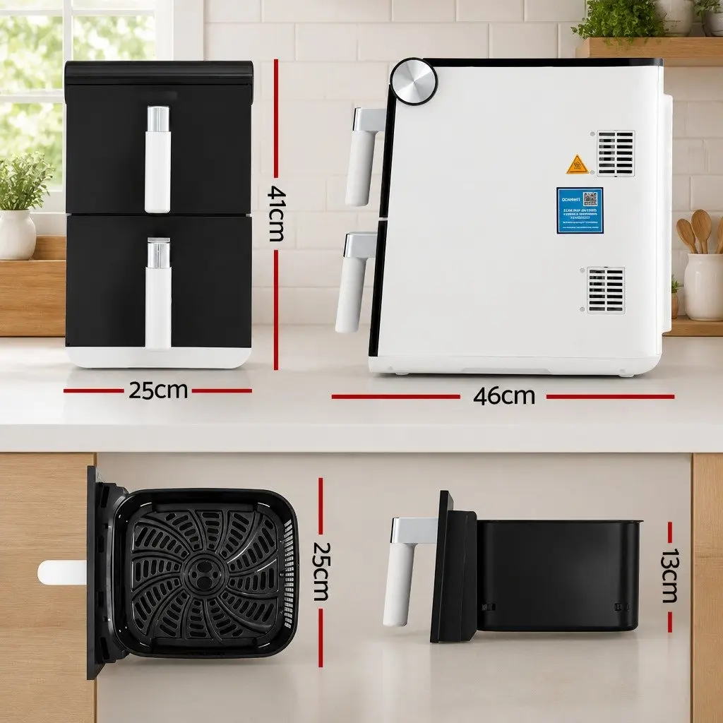 Air Fryer Oven Dual Zone 11L White Independent Baskets Dual Temperature Control