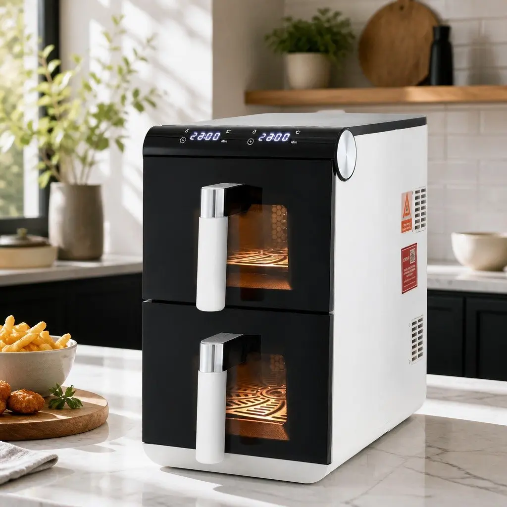 Air Fryer Oven Dual Zone 11L White Independent Baskets Dual Temperature Control