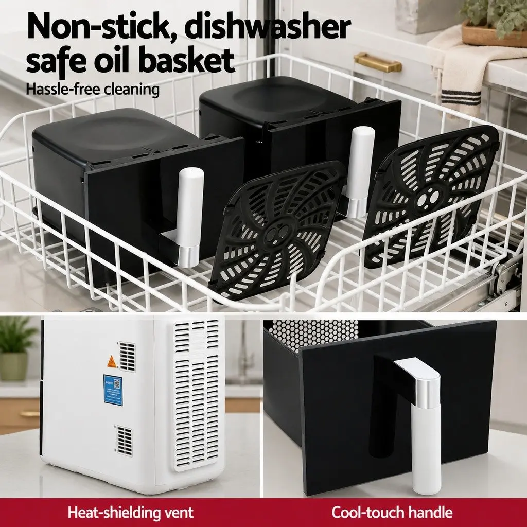 Air Fryer Oven Dual Zone 11L White Independent Baskets Dual Temperature Control