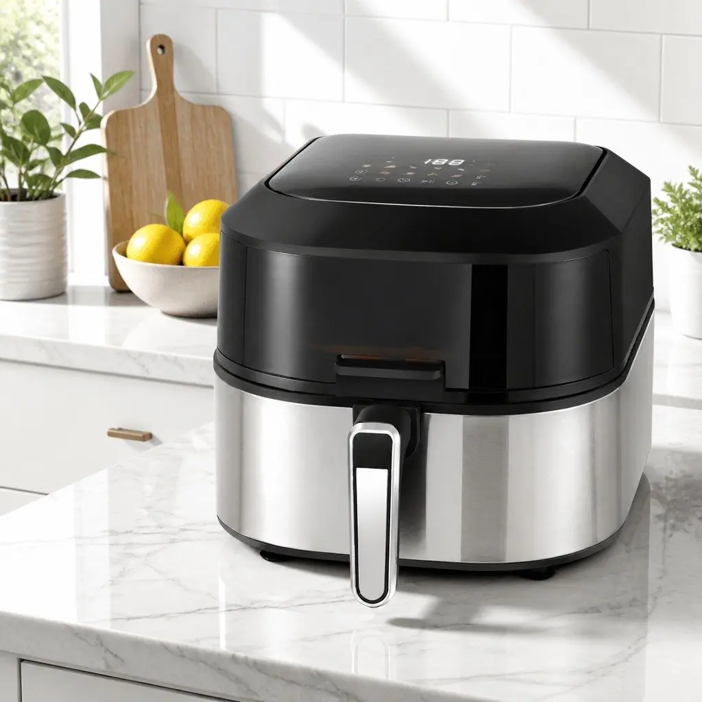 Air Fryer and Grill Stainless Steel 5.5L 1500W Touch Control Black Kitchen