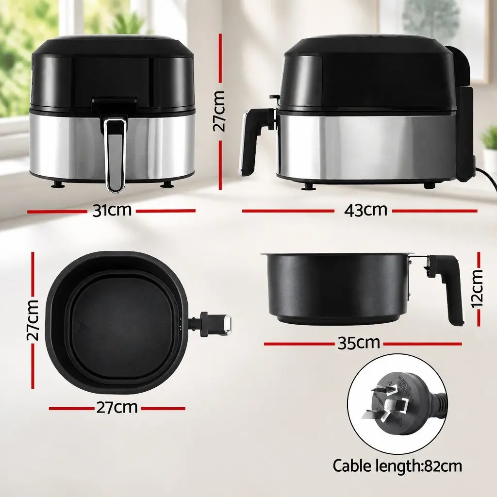 Air Fryer and Grill Stainless Steel 5.5L 1500W Touch Control Black Kitchen