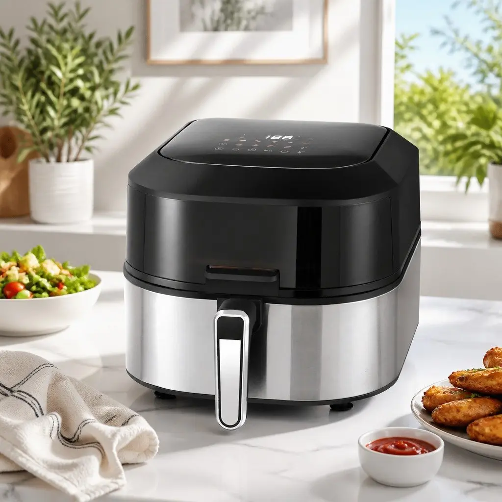 Air Fryer and Grill Stainless Steel 5.5L 1500W Touch Control Black Kitchen