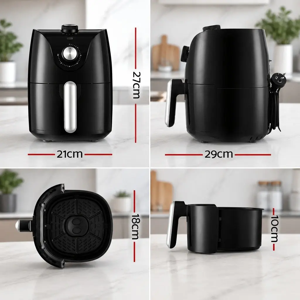 Air Fryer Black 2.5L Capacity Kitchen Appliance with Knob Control for Even Cooking