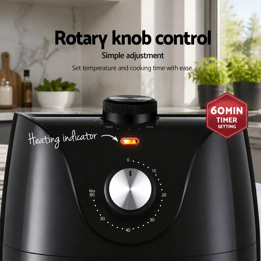 Air Fryer Black 2.5L Capacity Kitchen Appliance with Knob Control for Even Cooking