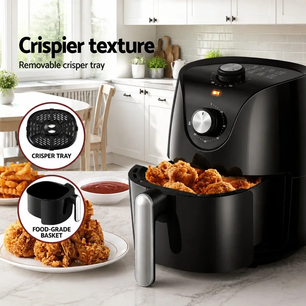Air Fryer Black 2.5L Capacity Kitchen Appliance with Knob Control for Even Cooking