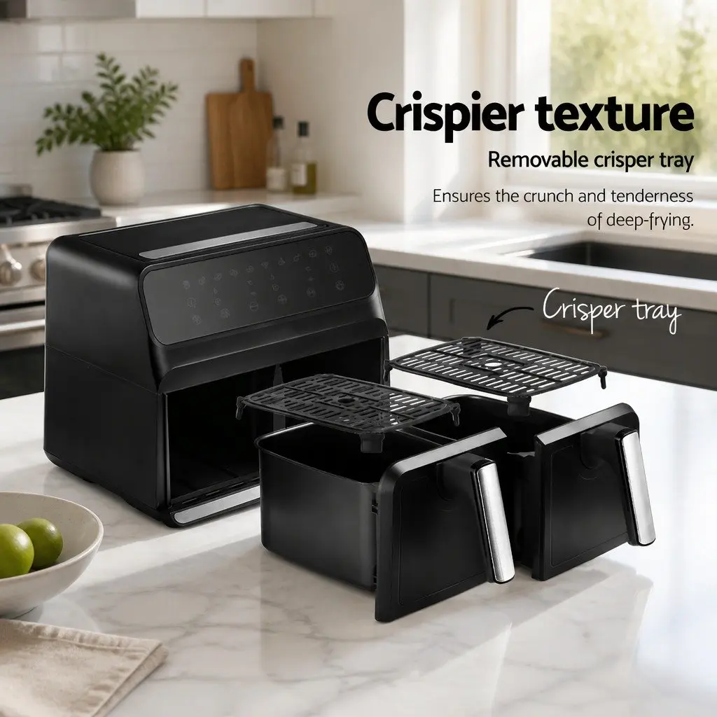 Air Fryer Dual Zone 8L Digital Touch Control Kitchen Appliance Black