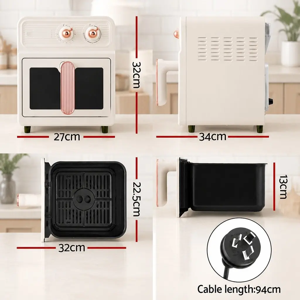 6L Cream Air Fryer Hot Air Circulation 1700W Knob Control Adjustable Temperature Non-Stick Tray