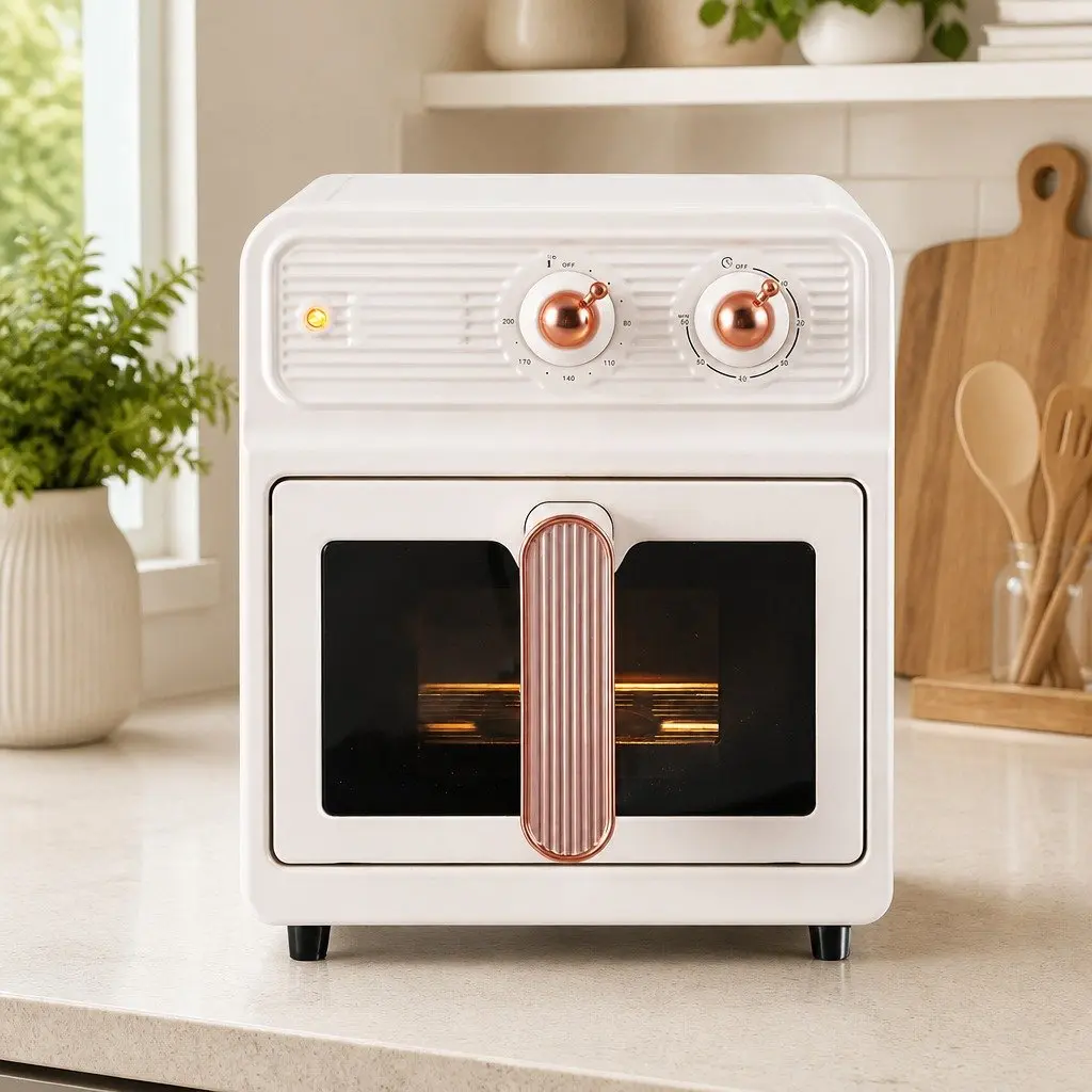 6L Cream Air Fryer Hot Air Circulation 1700W Knob Control Adjustable Temperature Non-Stick Tray