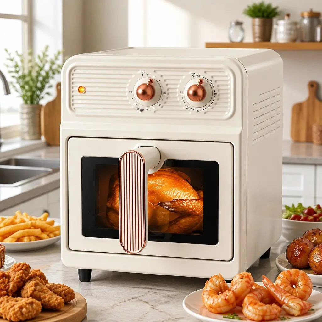 6L Cream Air Fryer Hot Air Circulation 1700W Knob Control Adjustable Temperature Non-Stick Tray