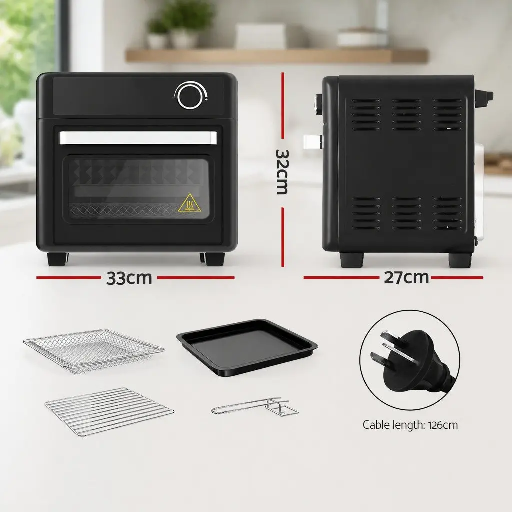 15L Air Fryer Oven Electric Black with LCD Touch Control 12 Preset Programs and 360 Degree Heat Circulation for Countertop Cooking