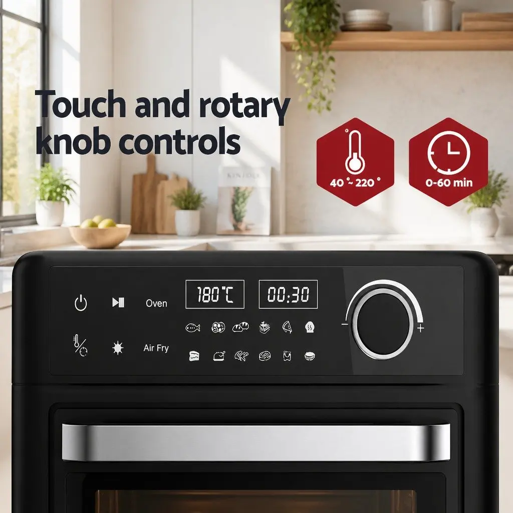 15L Air Fryer Oven Electric Black with LCD Touch Control 12 Preset Programs and 360 Degree Heat Circulation for Countertop Cooking