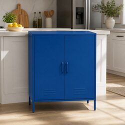 Blue Metal Buffet Sideboard Cabinet Storage Dining Room Furniture with