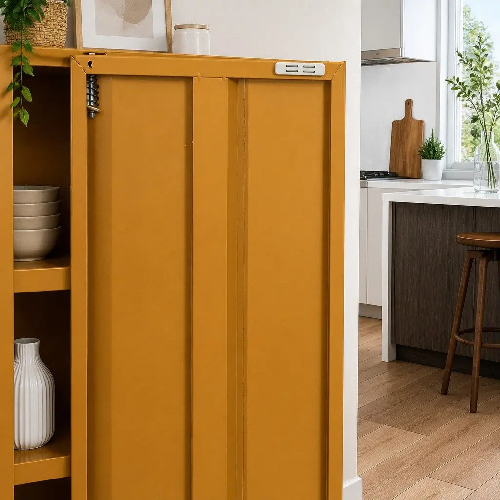 Metal Buffet Sideboard Storage Cabinet Cold Rolled Steel 80cm Yellow
