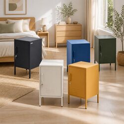 Bedside Table Metal Cabinet Black Storage Locker Modern Bedroom Furniture