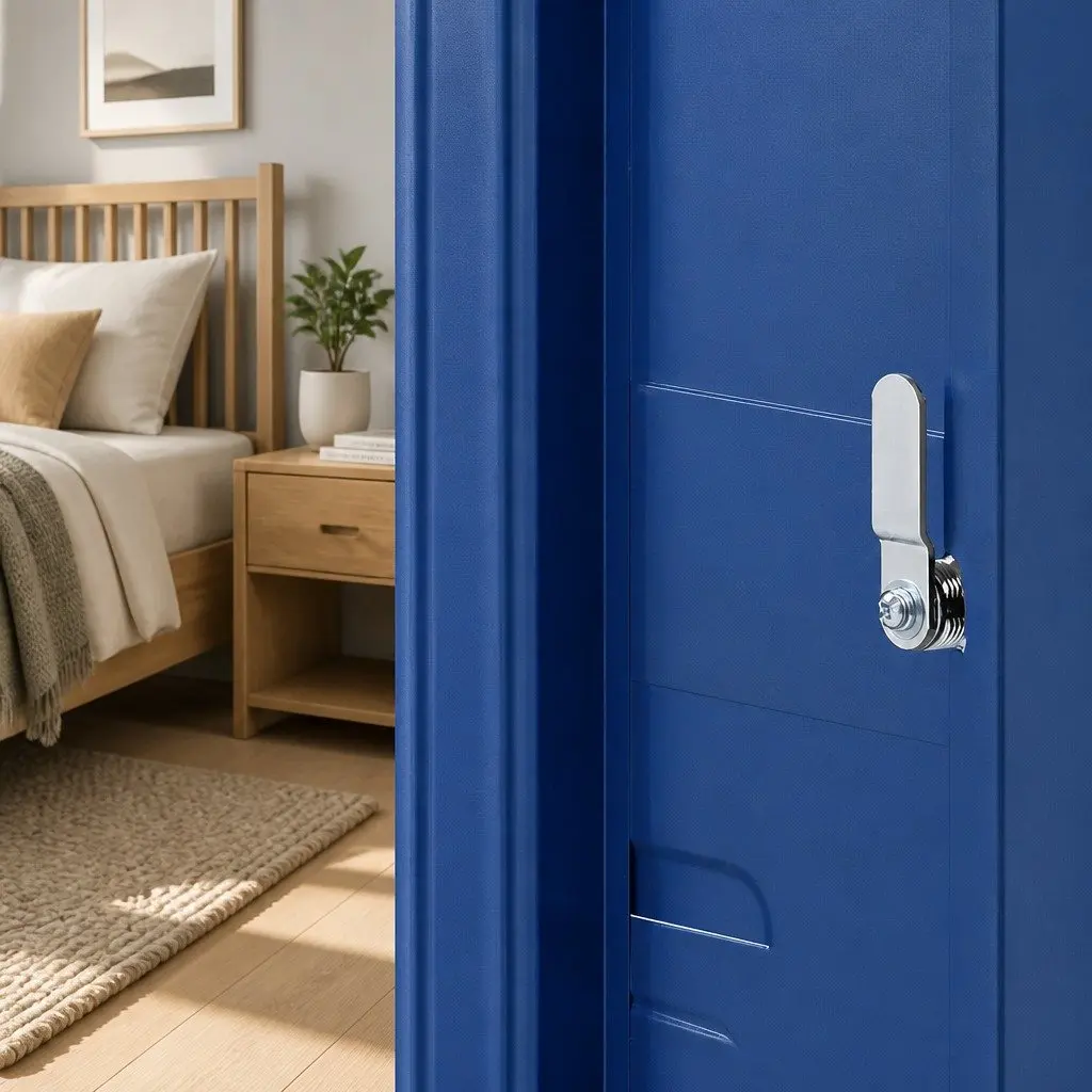 Bedside Table Metal Cabinet Blue Cold Rolled Steel Storage Locker with Shelf and Hook