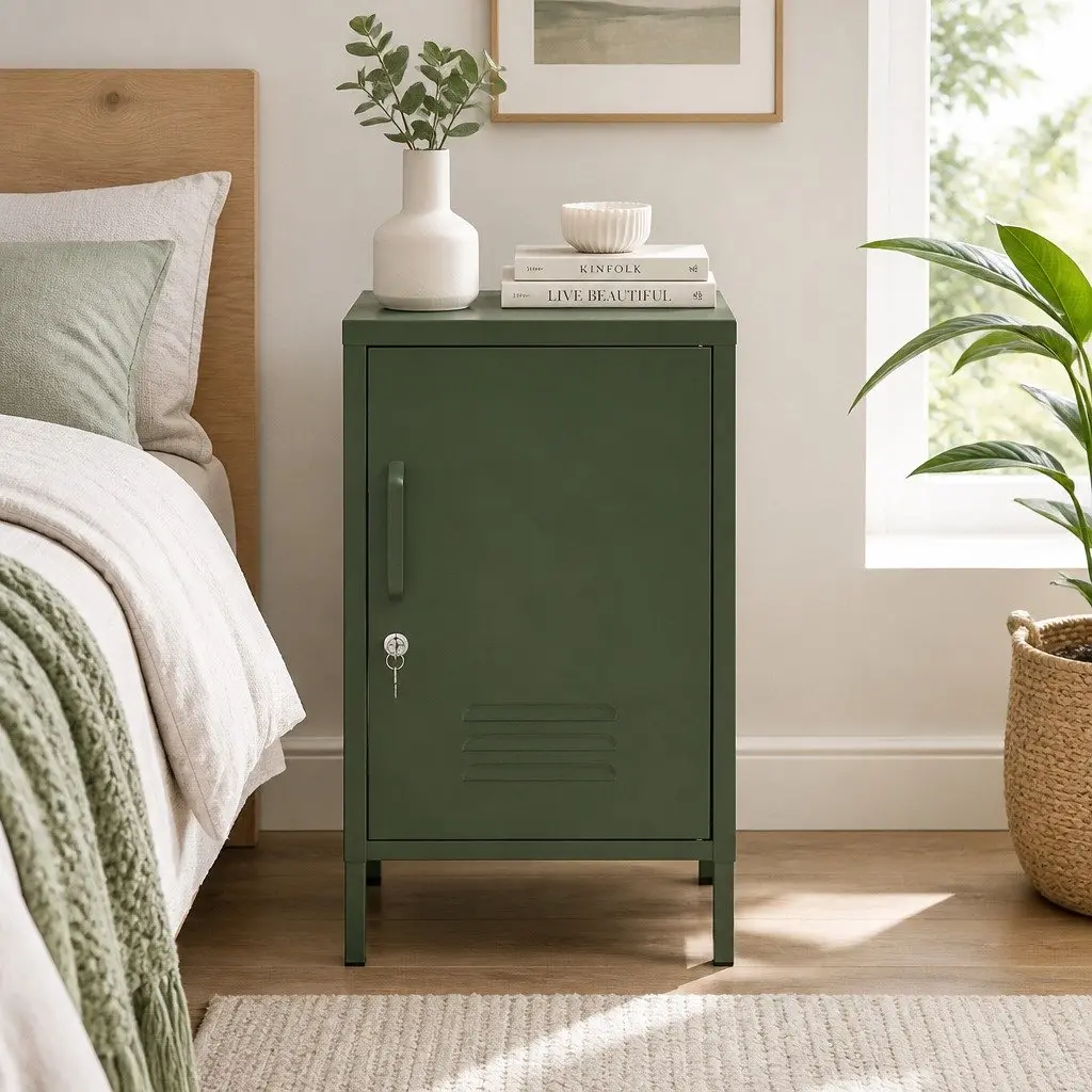 Metal Bedside Table Storage Locker Green Cold Rolled Steel with Shelf 38cm x 40cm x 69cm