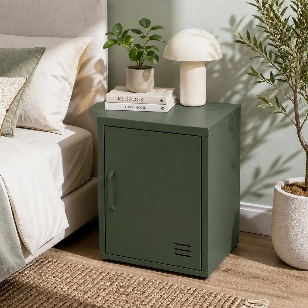 Metal Bedside Table Storage Locker Green Cold Rolled Steel with Shelf 38cm x 40cm x 69cm
