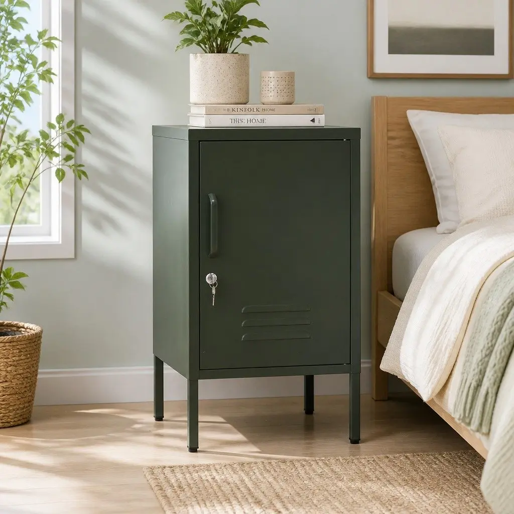 Metal Bedside Table Storage Locker Green Cold Rolled Steel with Shelf 38cm x 40cm x 69cm