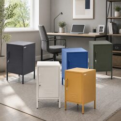 Bedside Table Metal Cabinet White Storage Locker Bedroom Furniture with Shelf