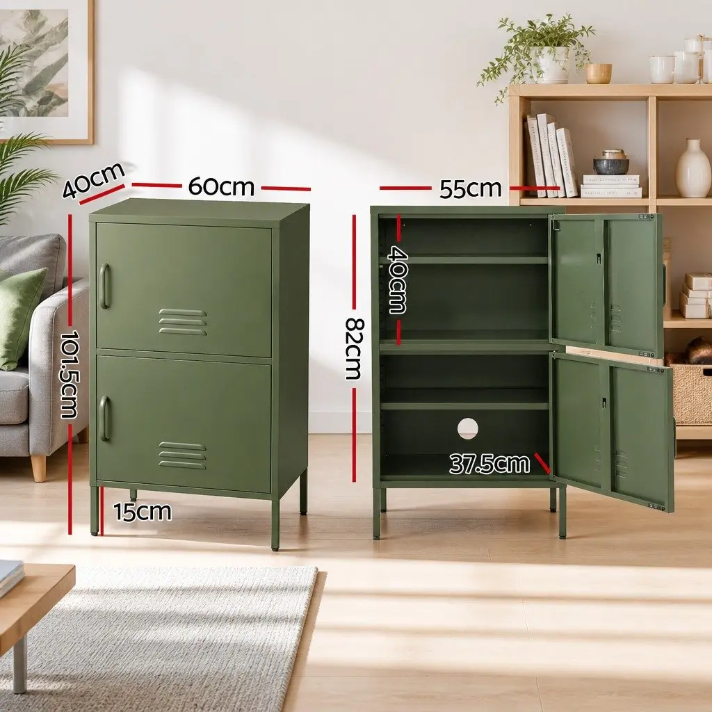 Buffet Sideboard Cabinet Storage Cupboard Cold Rolled Steel 60cm W x 40cm D x 101.5cm H Green Set of 2