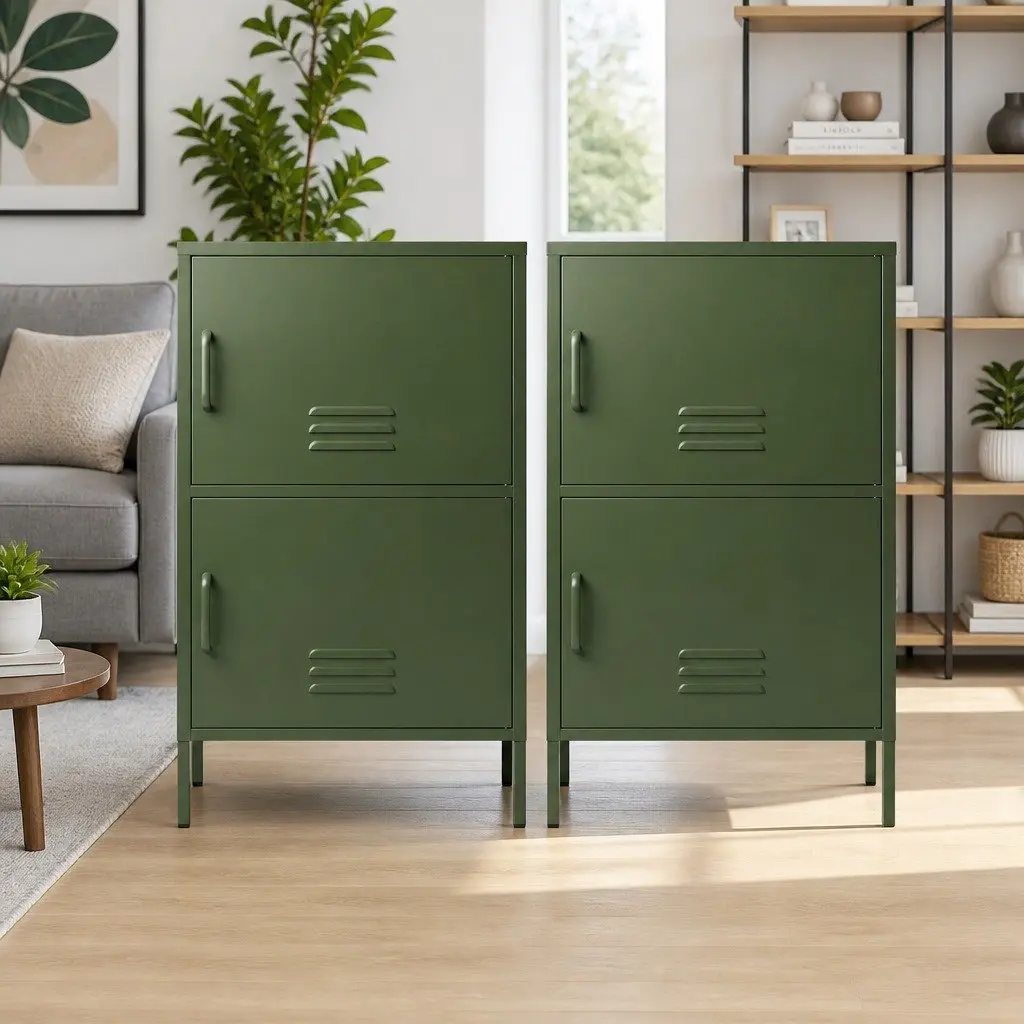 Buffet Sideboard Cabinet Storage Cupboard Cold Rolled Steel 60cm W x 40cm D x 101.5cm H Green Set of 2