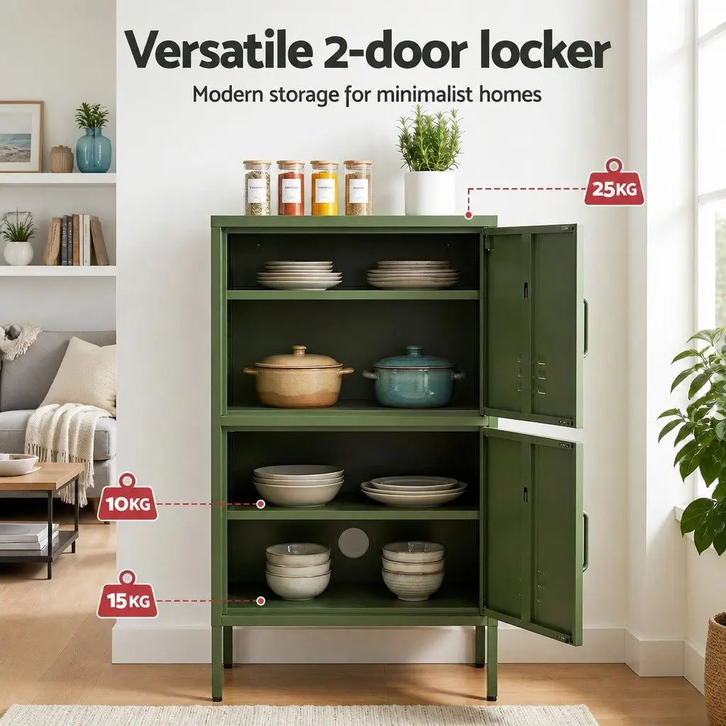 Buffet Sideboard Cabinet Storage Cupboard Cold Rolled Steel 60cm W x 40cm D x 101.5cm H Green Set of 2