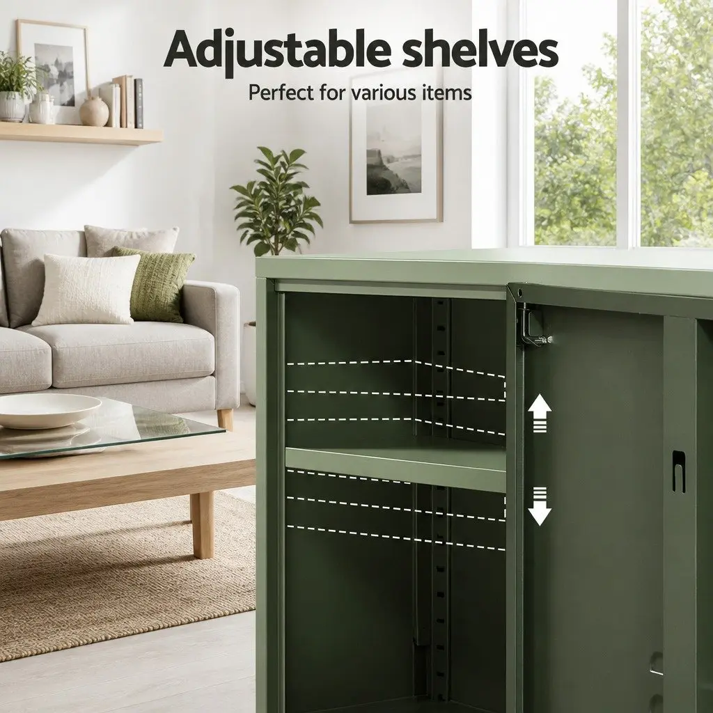 Buffet Sideboard Cabinet Storage Cupboard Cold Rolled Steel 60cm W x 40cm D x 101.5cm H Green Set of 2