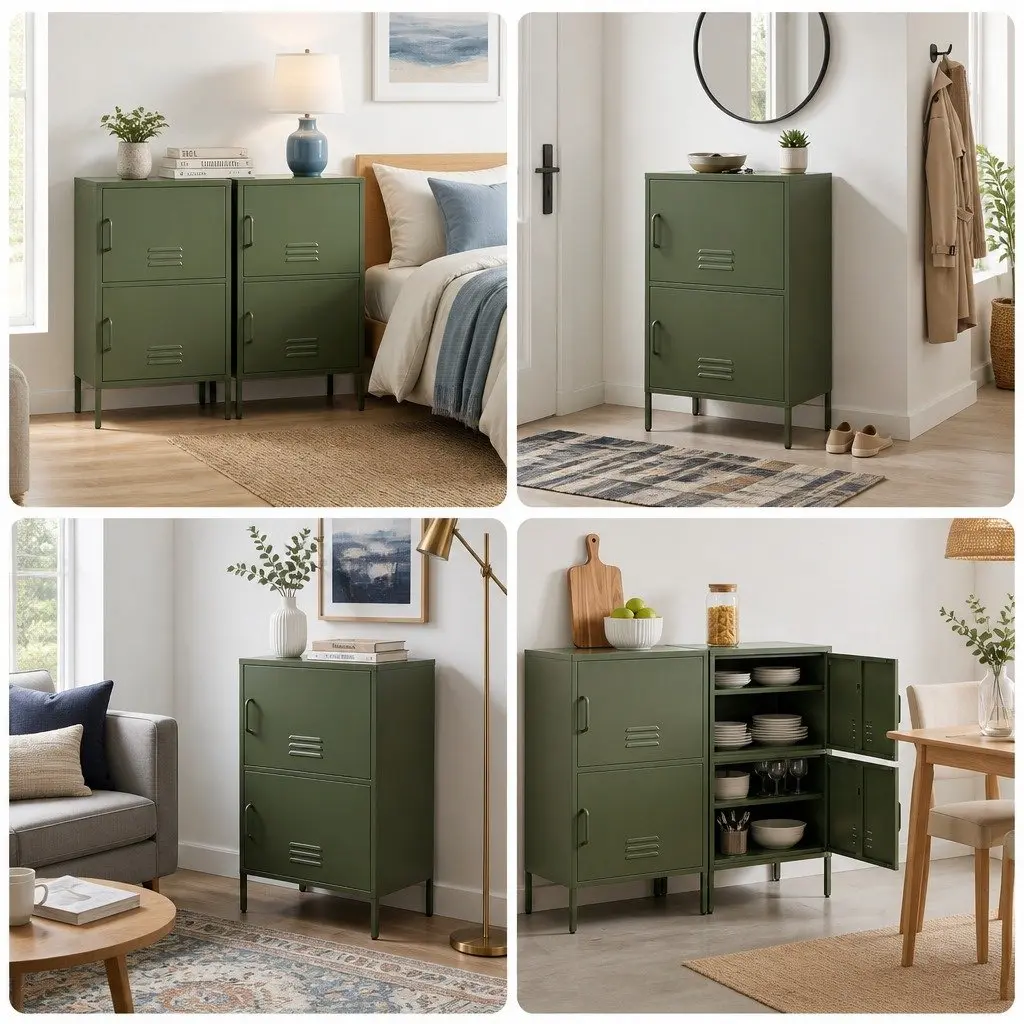 Buffet Sideboard Cabinet Storage Cupboard Cold Rolled Steel 60cm W x 40cm D x 101.5cm H Green Set of 2