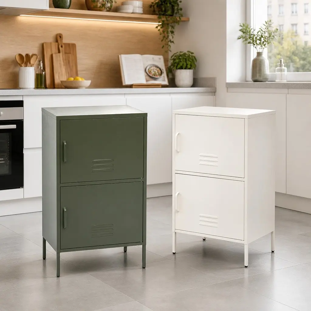 Green Metal Sideboard Cabinet Storage Dining Room Double Shelf 60cm W x 40cm D x 101.5cm H