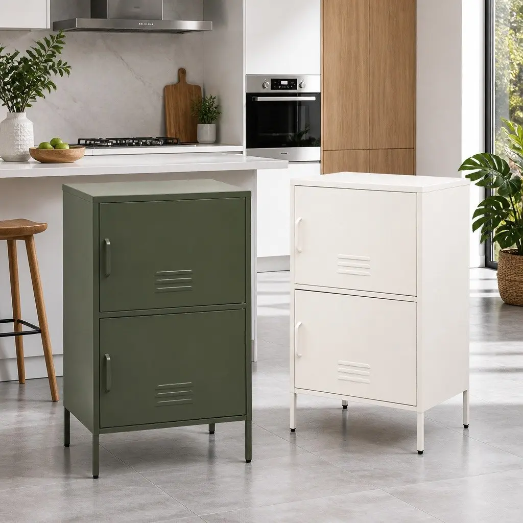 Green Metal Sideboard Cabinet Storage Dining Room Double Shelf 60cm W x 40cm D x 101.5cm H