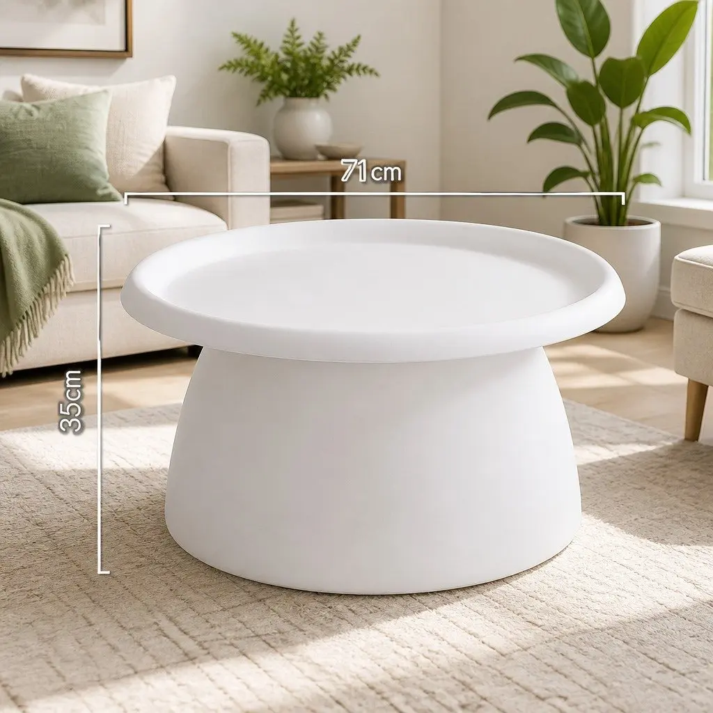 Round White Coffee Table 71CM Pedestal Base Easy to Clean Living Room Furniture