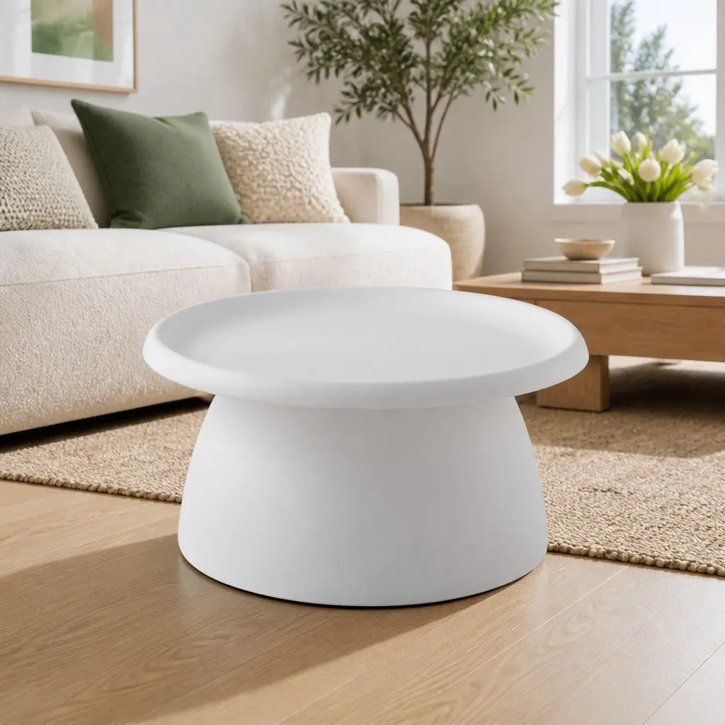 Round White Coffee Table 71CM Pedestal Base Easy to Clean Living Room Furniture