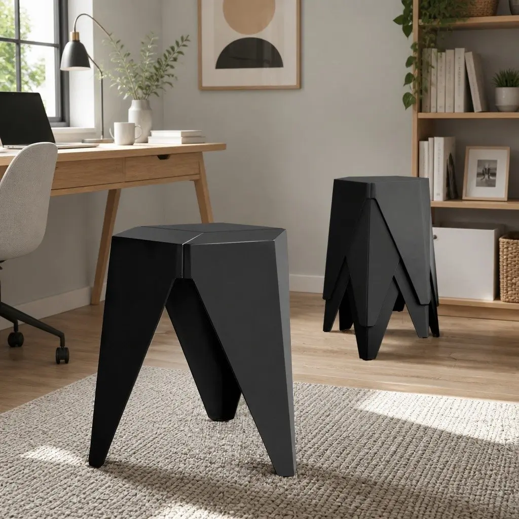 4PC Stackable Bar Stools Polypropylene 36cm x 32cm x 45cm Black