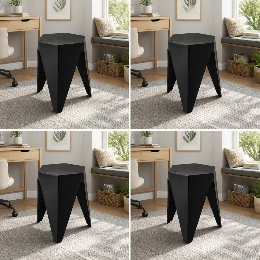 4PC Stackable Bar Stools Polypropylene 36cm x 32cm x 45cm Black