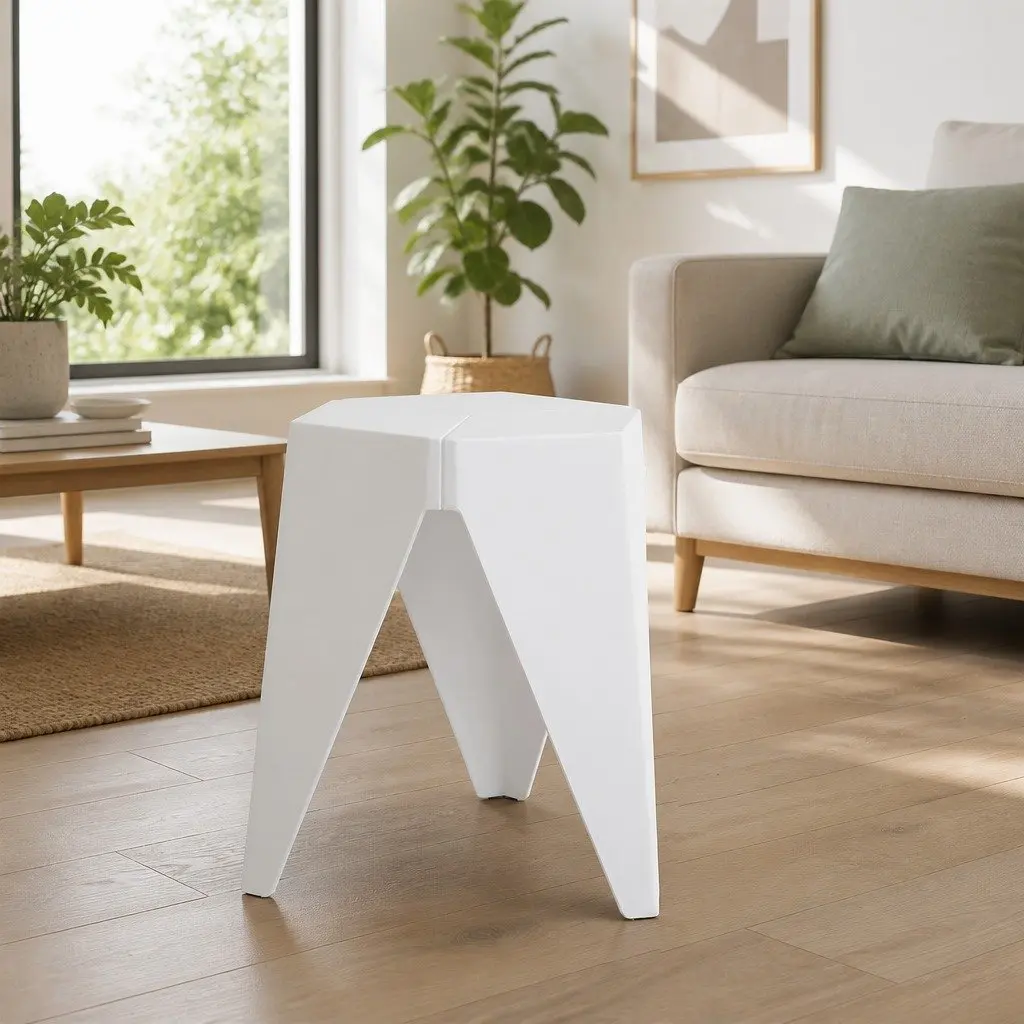 Bar Stools Puzzle Design Set of 2 Stackable Seat White Modern Living Room