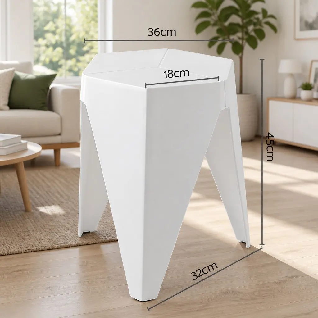Bar Stools Puzzle Design Set of 2 Stackable Seat White Modern Living Room