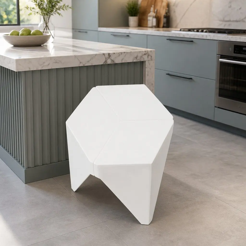 4PC Puzzle Stackable Bar Stools White Modern Design Seat Storage Versatile Use
